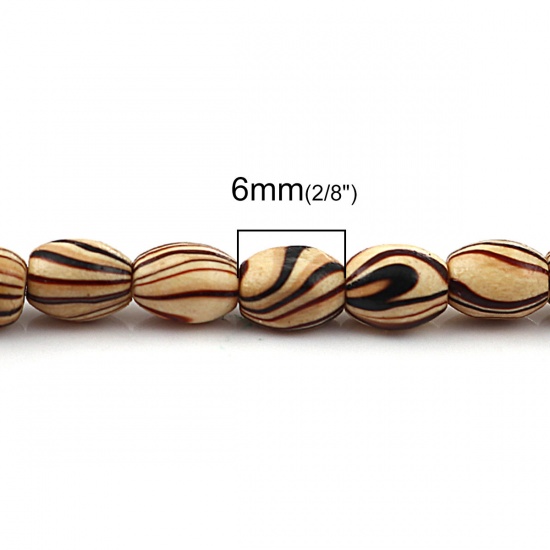 Picture of Wood Spacer Beads Oval Brown Stripe 6mm x 5mm, Hole: Approx 1.3mm, 51cm long, 2 Strands (Approx 85 PCs/Strand)