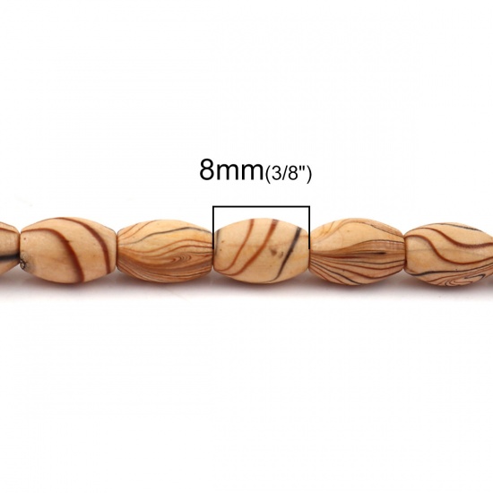 Picture of Wood Spacer Beads Oval Brown Stripe 8mm x 5mm, Hole: Approx 1.8mm - 1.3mm, 46cm long, 2 Strands (Approx 60 PCs/Strand)