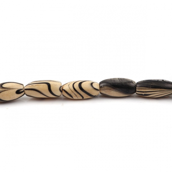 Picture of Wood Spacer Beads Oval Black Stripe 15mm x8mm - 14mm x7mm, Hole: Approx 2.8mm - 1.8mm, 51cm long, 1 Strand (Approx 35 PCs/Strand)