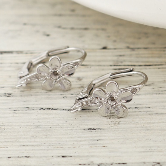 Bild von Messing Leverback Ohrringe 18K Vergoldet Blumen M/Öse (Halten ss4 Spitzboden Strass) 16mm x 8mm, Drahtstärke: (18 gauge), 4 Stück