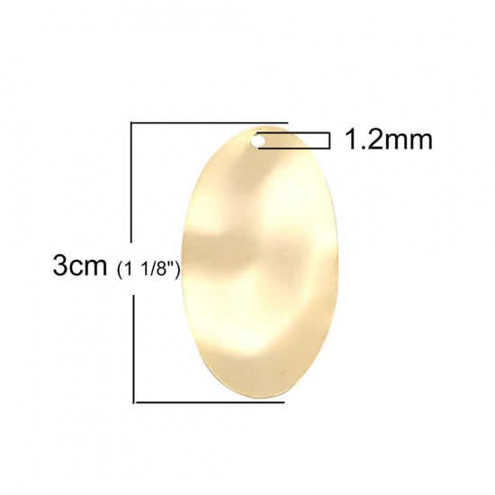 Picture of Brass Pendants Oval 18K Real Gold Plated 30mm(1 1/8") x 16mm( 5/8"), 5 PCs                                                                                                                                                                                    