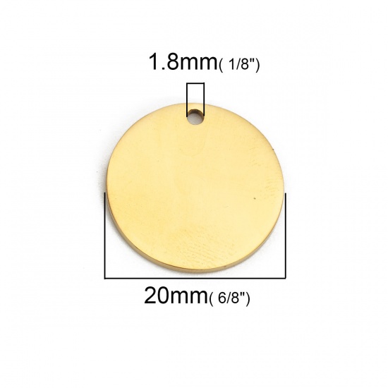 Immagine di 1 Pz Acciaio Inossidabile Etichette di Stampaggio Vuote Charms Tondo Oro Placcato Lucidatura su Entrambi i Lati 20mm Dia