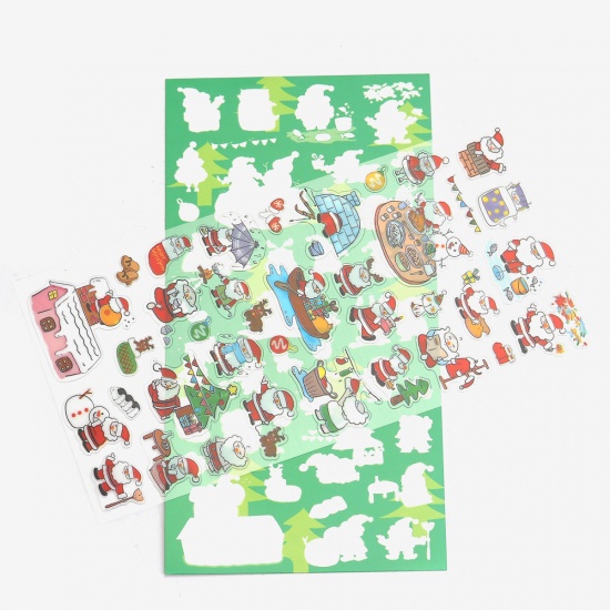 Picture of Paper DIY Scrapbook Deco Stickers Green Christmas At Random 17.5cm(6 7/8") x 9cm(3 4/8"), 1 Sheet