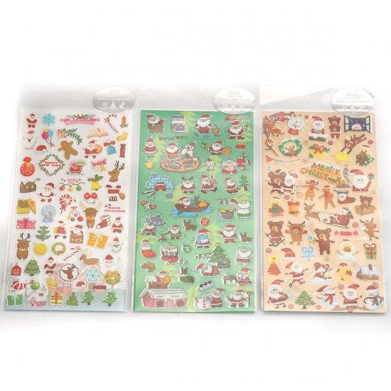 Picture of Paper DIY Scrapbook Deco Stickers Green Christmas At Random 17.5cm(6 7/8") x 9cm(3 4/8"), 1 Sheet