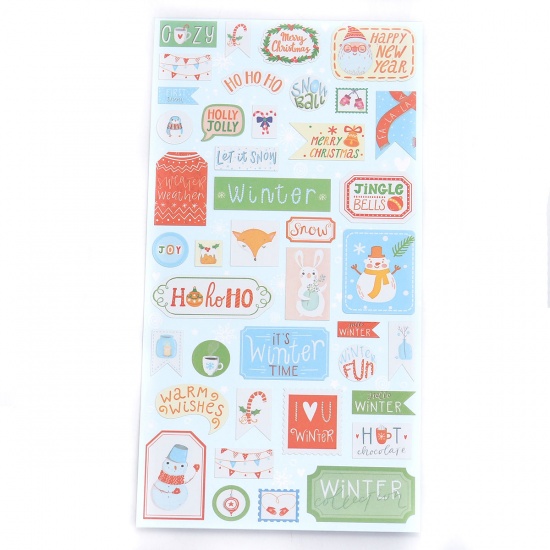 Picture of Paper DIY Scrapbook Deco Stickers Blue Christmas At Random 17.5cm(6 7/8") x 9cm(3 4/8"), 1 Sheet