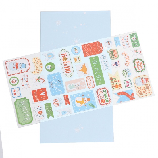 Picture of Paper DIY Scrapbook Deco Stickers Blue Christmas At Random 17.5cm(6 7/8") x 9cm(3 4/8"), 1 Sheet