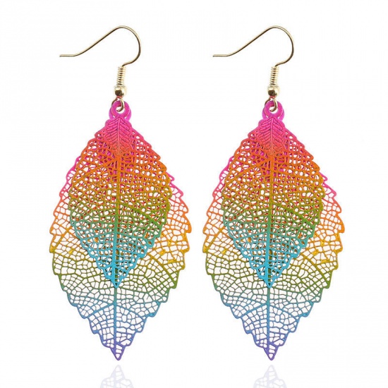 Image de Boucles d'Oreilles en Acier Inoxydable Multicolore Feuille Plaqué 7cm long, 1 Paire