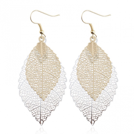 Image de Boucles d'Oreilles en Acier Inoxydable Multicolore Feuille Plaqué 7cm long, 1 Paire