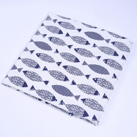 Image de Tissu en Mélange Polyester & Coton Bleu Marine Poisson 150cm x 100cm, 1 M