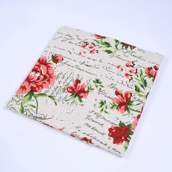Picture of Cotton Polyester Blend Fabric Red Flower Leaves 150cm(59") x 100cm(39 3/8"), 1 M