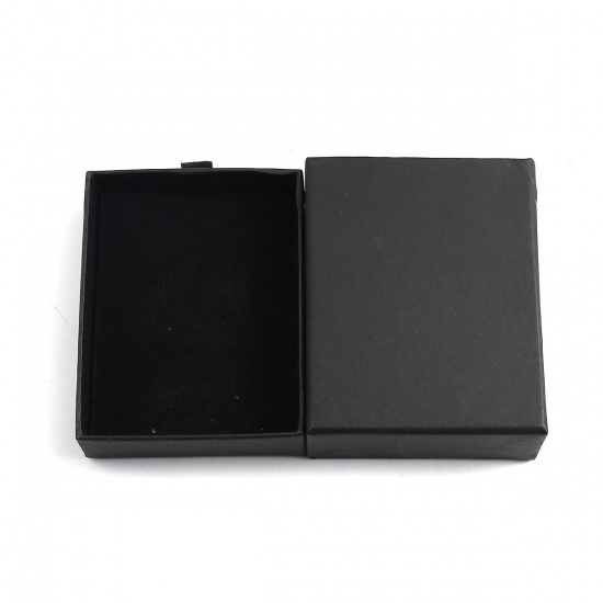 Picture of Paper Jewelry Earrings Gift Boxes Rectangle Black 9cm(3 4/8") x 7.2cm(2 7/8") , 2 PCs