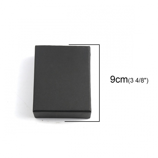 Picture of Paper Jewelry Earrings Gift Boxes Rectangle Black 9cm(3 4/8") x 7.2cm(2 7/8") , 2 PCs