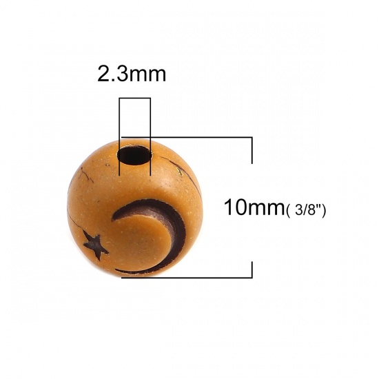 Picture of Acrylic Beads Round Brown Moon Pattern Imitation Wood About 10mm Dia, Hole: Approx 2.3mm, 300 PCs