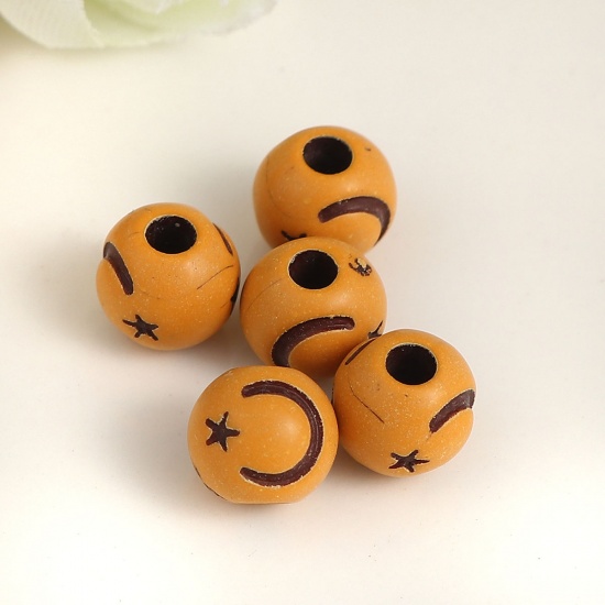 Picture of Acrylic Beads Round Brown Moon Pattern Imitation Wood About 8mm Dia, Hole: Approx 2.4mm, 500 PCs