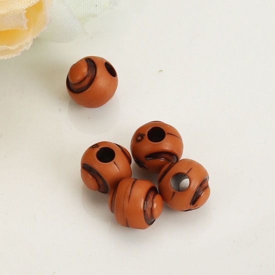 Picture of Acrylic Beads Round Dark Brown Moon Pattern Imitation Wood About 8mm Dia, Hole: Approx 2.4mm, 500 PCs
