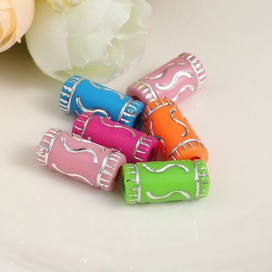 Picture of Acrylic Beads Cylinder At Random S Pattern Pattern About 14mm x 7mm, Hole: Approx 2.8mm, 300 PCs