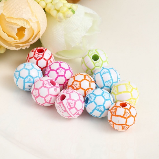 Picture of Acrylic Beads Football At Random About 10mm Dia, Hole: Approx 2.3mm, 200 PCs