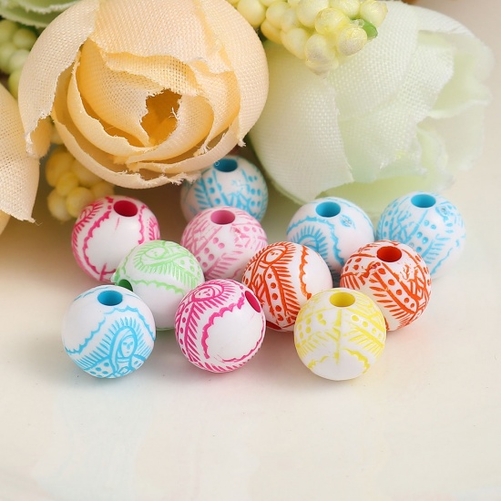 Picture of Acrylic Beads Round At Random Virgin Mary Pattern About 8mm Dia, Hole: Approx 2mm, 500 PCs