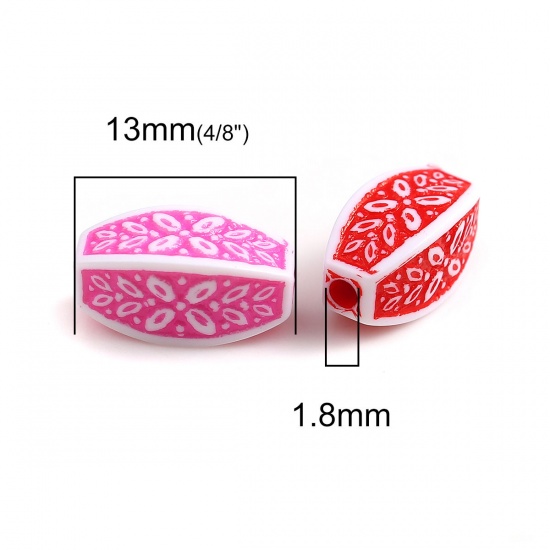 Picture of Acrylic Beads Oval At Random Flower Pattern About 13mm x 6mm, Hole: Approx 1.8mm, 300 PCs