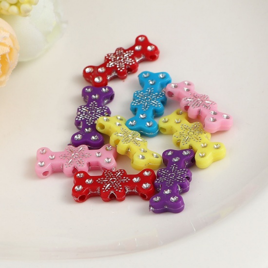 Picture of Acrylic Beads Bone At Random Christmas Snowflake Pattern About 19mm x 8mm, Hole: Approx 1.2mm, 300 PCs