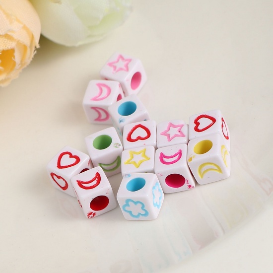 Picture of Acrylic Beads Square White At Random Pattern About 6mm x 6mm, Hole: Approx 3.3mm, 500 PCs