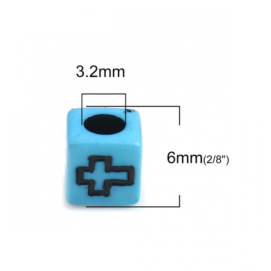 Picture of Acrylic Beads Square At Random Cross Pattern About 6mm x 6mm, Hole: Approx 3.2mm, 500 PCs