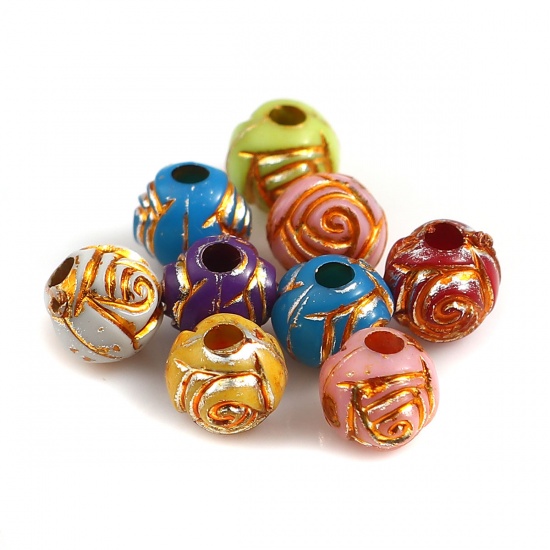 Picture of Acrylic Beads Round At Random Rose Flower Pattern About 6mm Dia, Hole: Approx 1.8mm, 1000 PCs