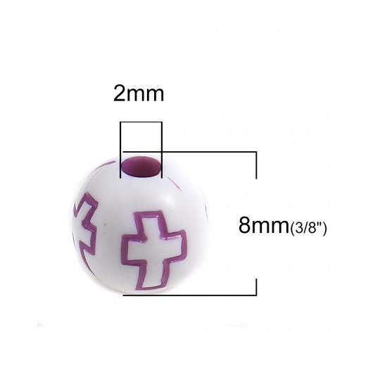 Picture of Acrylic Beads Round At Random Cross Pattern About 8mm Dia, Hole: Approx 2mm, 500 PCs