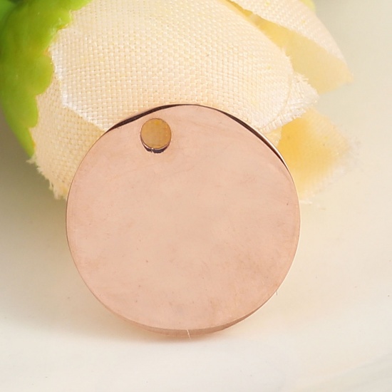 Immagine di Acciaio Inossidabile Etichette di Stampaggio Vuote Charms Tondo Oro Rosa Lucidatura Unilaterale 15mm Dia, 2 Pz