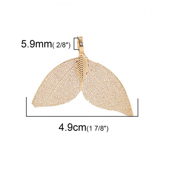 Image de Pendentifs en Laiton & Feuille Naturelle Aile d'Ange Multicolore 49mm x 30mm, 2 Pcs