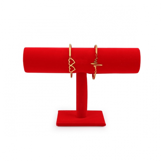 Immagine di Velluto di Cotone Supporto Gioielli Espositore Cilindrico Rosso 23cm x 16cm , 1 Pz