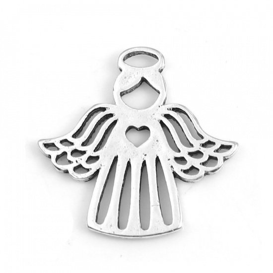 Picture of Zinc Based Alloy Charms Angel Antique Silver Color Heart 27mm(1 1/8") x 24mm(1"), 20 PCs