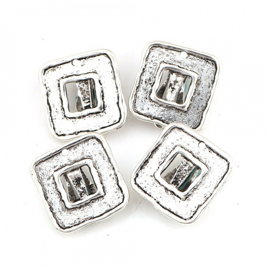 Picture of Zinc Based Alloy Lever Back Clips Earrings Findings Rhombus Antique Silver Color W/ Loop 22mm x 21mm, 4 PCs
