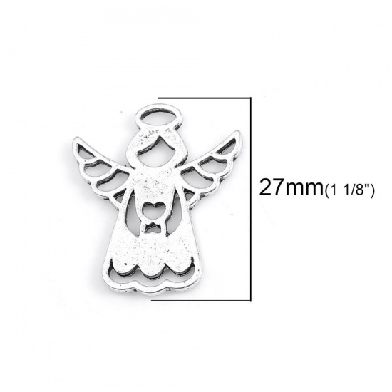 Picture of Zinc Based Alloy Charms Angel Antique Silver Color Heart 27mm(1 1/8") x 22mm( 7/8"), 20 PCs