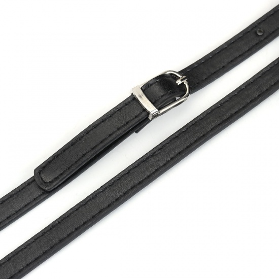 Picture of PU Leather Purse Replacement Shoulder Strap Belt Buckle Black Silver Tone 121cm(47 5/8")long, 12mm( 4/8") Wide, 1 Piece