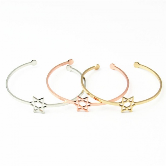 Immagine di Acciaio Inossidabile Aprire Braccialetti Oro Rosa Stella a Sei Punte 16.5cm Lunghezza, 1 Pz