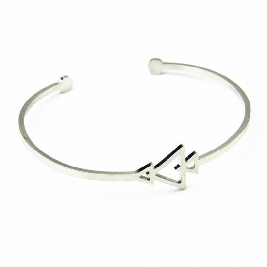 Picture of Stainless Steel Open Cuff Bangles Bracelets Silver Tone Christmas Tree 17cm(6 6/8") long, 1 Piece