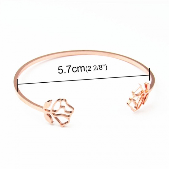 Picture of Stainless Steel Open Cuff Bangles Bracelets Gold Plated Rose Flower 18cm(7 1/8") long, 1 Piece