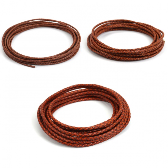 Picture of Real Leather Jewelry Cord Rope Braided Coffee 3mm( 1/8"), 1 Roll (Approx 5 M/Roll)