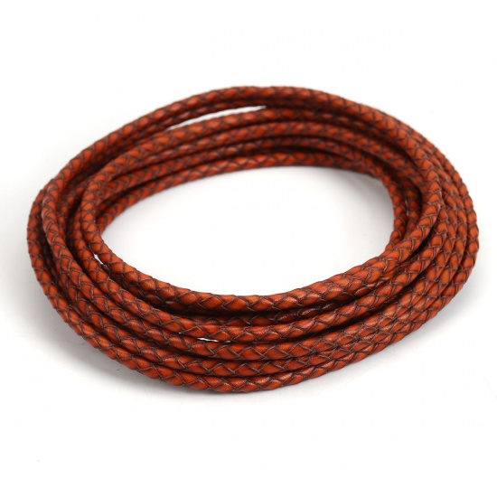 Picture of Real Leather Jewelry Cord Rope Braided Coffee 5mm( 2/8"), 1 Roll (Approx 5 M/Roll)