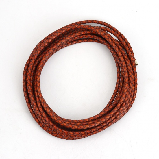 Picture of Real Leather Jewelry Cord Rope Braided Coffee 5mm( 2/8"), 1 Roll (Approx 5 M/Roll)