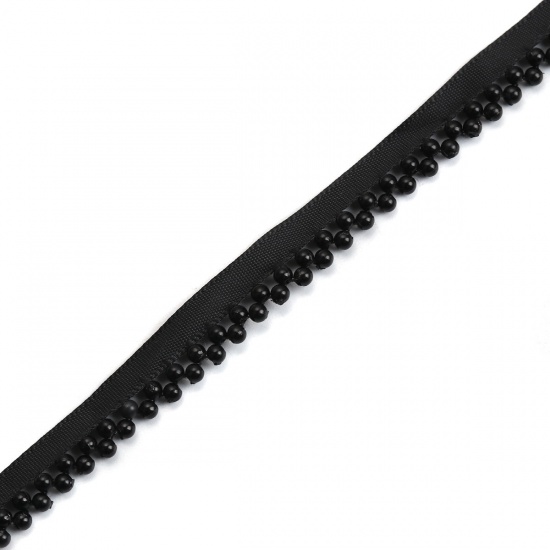 Imagen de Terylene Encaje de cinta Negro Imitación de perla 11mm, 1 Yarda