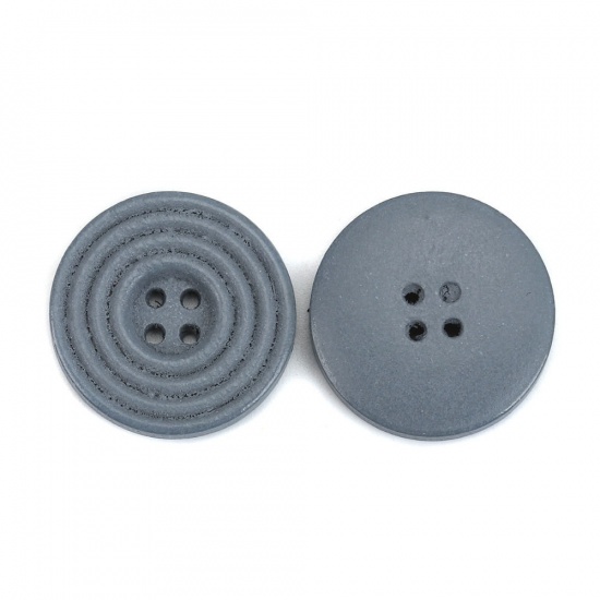 ウッド 縫製ボタン 円形 紺碧 4つ穴 サークル柄 25mm直径、 30 個 の画像
