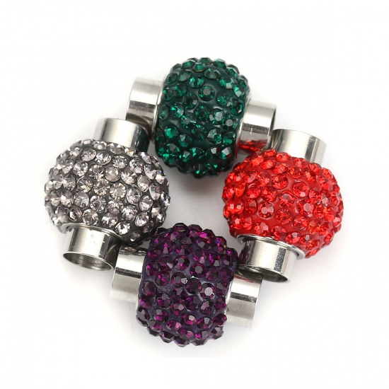 Picture of 304 Stainless Steel Magnetic Clasps Round Silver Tone White Rhinestone 18mm( 6/8") x 16mm( 5/8"), 1 Piece