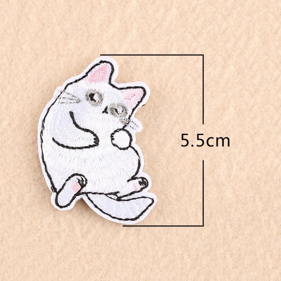 Immagine di Poliestere Applique DIY Scrapbooking Craft Bianco Gatto 55mm x 36mm, 10 Pz