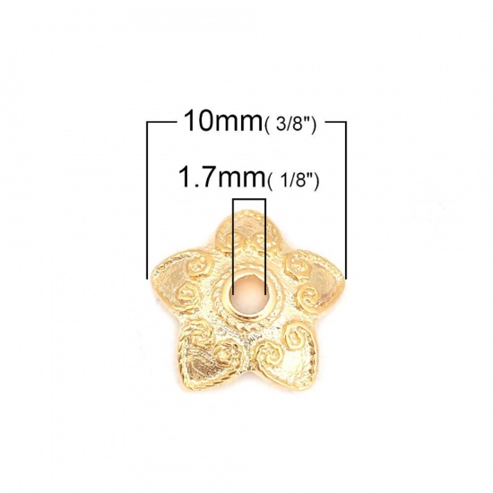 Picture of Brass Beads Caps Flower 18K Real Gold Plated Hollow (Fit Beads Size: 10mm Dia.) 8mm x 8mm, 10 PCs