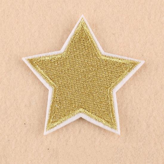 Picture of Fabric Iron On Patches Appliques (With Glue Back) Craft Yellow Pentagram Star 56mm(2 2/8") x 55mm(2 1/8"), 10 PCs
