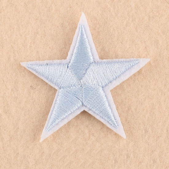 Picture of Fabric Iron On Patches Appliques (With Glue Back) Craft Grayish White Pentagram Star 47mm(1 7/8") x 44mm(1 6/8"), 10 PCs