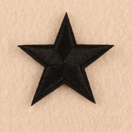 Picture of Fabric Iron On Patches Appliques (With Glue Back) Craft Black Pentagram Star 42mm(1 5/8") x 42mm(1 5/8"), 10 PCs
