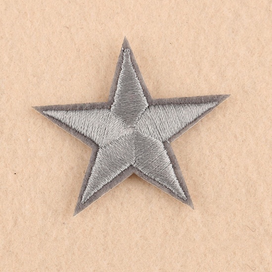 Picture of Fabric Iron On Patches Appliques (With Glue Back) Craft Gray Pentagram Star 45mm(1 6/8") x 42mm(1 5/8"), 10 PCs